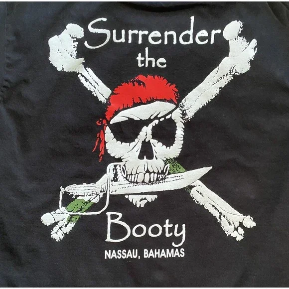 I Bahamas Mens S Pirates Surrender the Booty Black Cotton Tshirt Nassau Souvenir - Picture 1 of 7